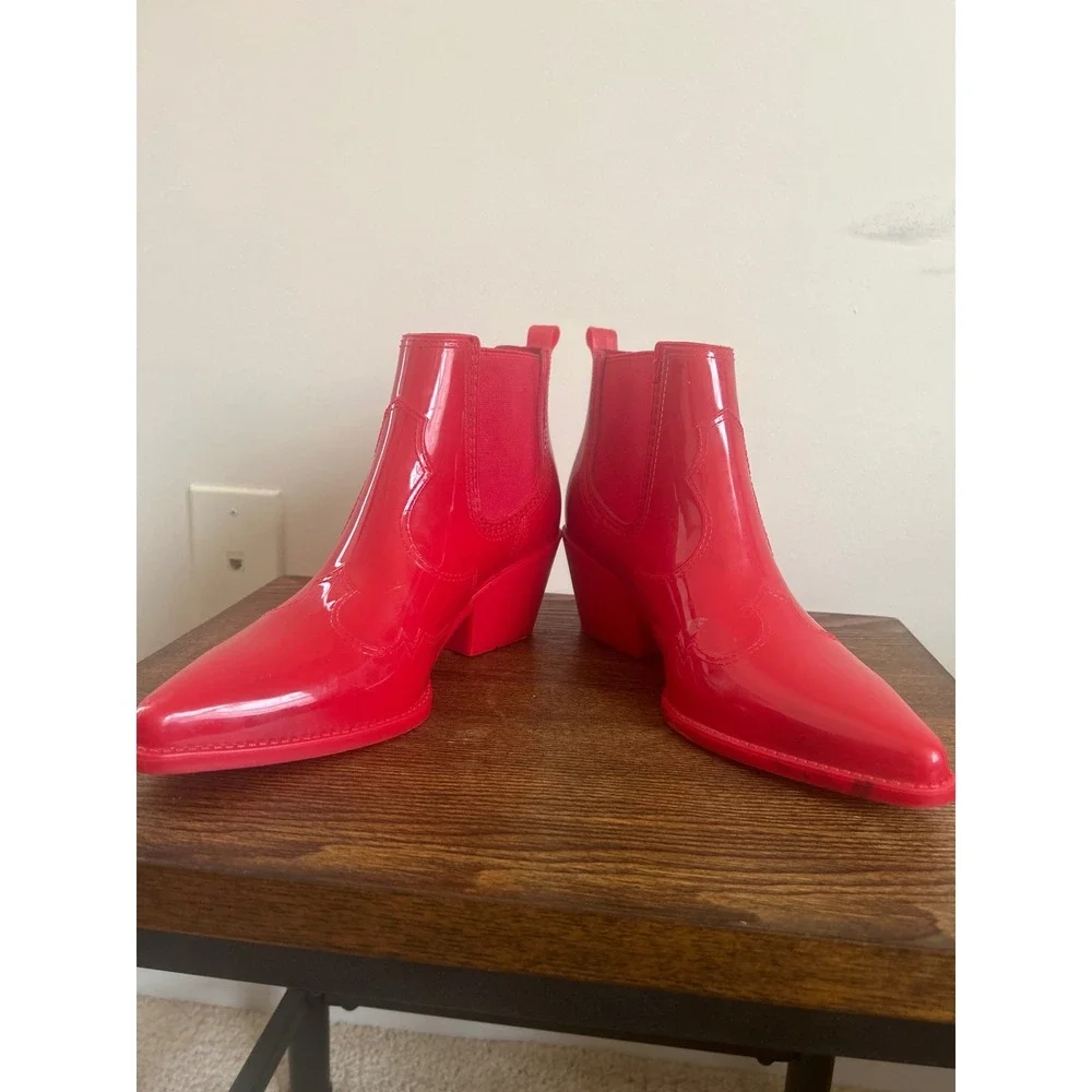 Sam Edelman Winona Red Glossy Western Rain Boots Ankle Pointed Toe Womens 8